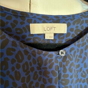 Loft Black and Blue Animal Print Blouse- L